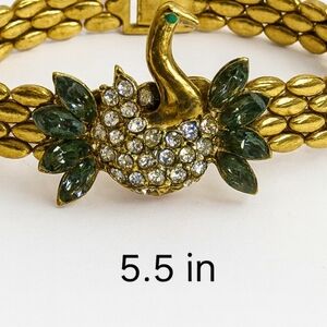 Vintage Gold-Tone Peacock‎ Rhinestone Bracelet – 5.5 Inches